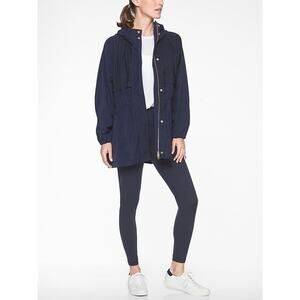 NWT Athleta Rainfall Swing Parka Jacket Sz S/M Navy Blue Hooded Full Zip $168